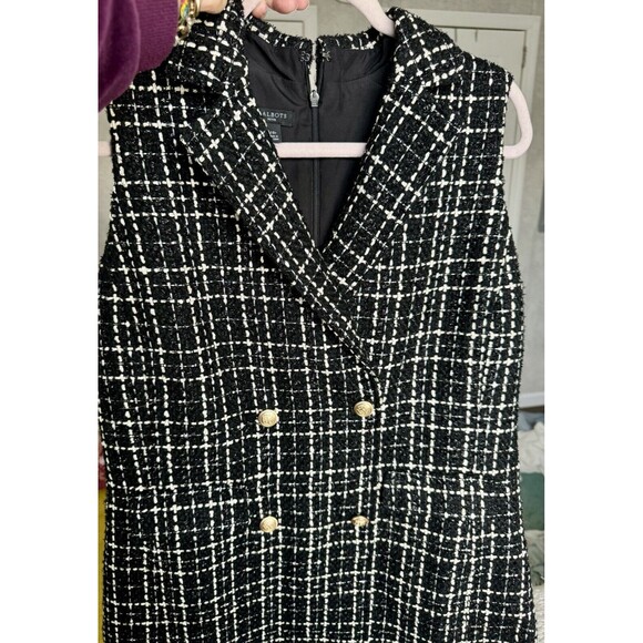 NWOT Talbots Double Breasted Tweed Mini Petite Size 10 Dress V Neck Black White - Picture 10 of 11